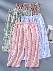 Summer Thin Baggy Pajama Pants Womens Pure Cotton Middle-Aged and Elderly Large Size Homewear Pants Cotton Womens Elderly Cropped Trousers