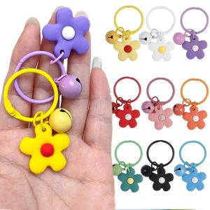 INS Flower Metal Wire Keychain with Bell Candy Color Keyring Pendant Bag Accessories