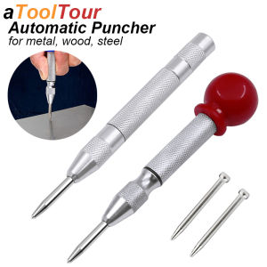 Center Punch Automatic Spring Loaded Ring Manual Puncher Impact Hole Locator Centre Tool Kit for Metal Wood Steel Sheet Leather