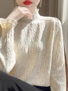 WANGGONGZHU | Princess Style Lace Base Shirt Womens Half High Collar Autumn Winter Fashion Design Sense Inner Wear Sweater Women Trendy