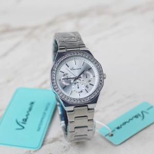 Jam tangan Wanita Vianova 1235 tali rantai tanggal aktif bulat analog original