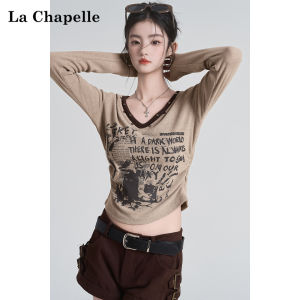 La Chapelle | Áo Thun cổ V In Chữ Mỹ Cổ Điển
