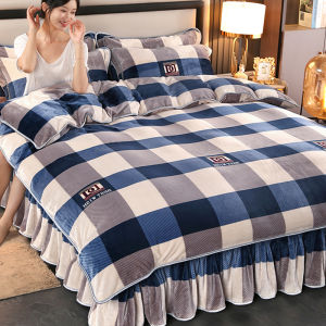 Winter Milk Fiber Four-Piece of Bed Skirt Thickened Double-Sided Flannel Velvet Bed Sheet Quilt Cover Coral Fleece Bed Winter