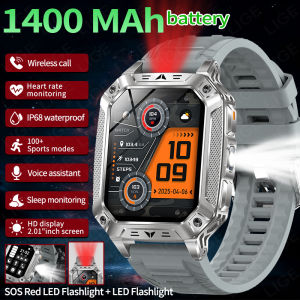 LIGE | LIGE 2026 Mens 1400mAh Battery Military Smart Watch SOS Distress Light LED Flashlight Outdoor Sports Smartwatch 2.01" AMOLED