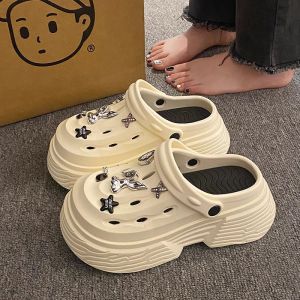 รองเท้าแตะ EVA ส้นหนา กันลื่น 2 ทาง รองเท้าแตะแบบสวมสำหรับผู้หญิง รองเท้าแตะแบบสวมครึ่งนิ้วสำหรับใส่ไปชายหาดในช่วงฤดูร้อนปี 2024