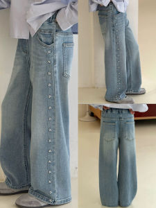 BUBBLECHICKEN | New Spring Girls Jeans Straight Leg Wide Pants