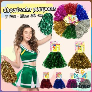 KLIMO Cheerleader Metallic Foil PomPoms with Handle for Sports Cheers Ball Dance Fancy Dress NightParty