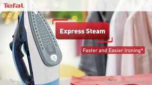 Tefal Express Steam Iron 270ml 2400W Green/White FV2831 – Powerful Anti-Drip Easy-to-Use Fast Glide