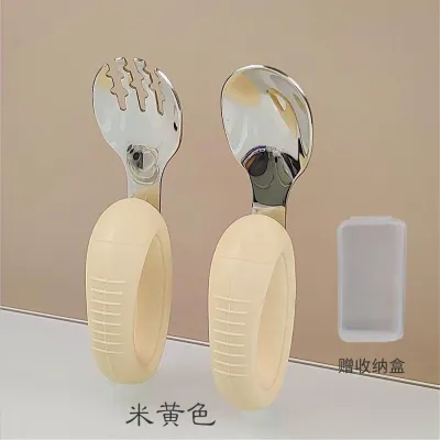 👶🏻 316stainless steel baby learning fork spoon set sudu garpu pembelajaran bayi keluli tahan karat不锈钢宝宝叉勺婴童学吃饭短柄叉勺套装