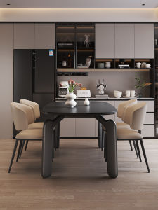 Modern Minimalist Italian Style Rock Board Dining Table Set Rectangular Bright Finish Home Use Small Apartment Friendly