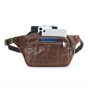 CONTACTS Genuine Leather Mens Waist Bag Luxury Designer Fanny Pack Belt Bag Phone Pouch Male Bag Chest Bag