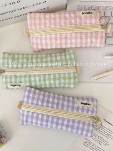 กระเป๋าใส่ของใช้ขนาดใหญ่ลายสก็อตสไตล์เกาหลี สไตล์วินเทจ เรียบง่าย กระเป๋าใส่ของสำหรับปากกา กล่องกันน้ำ กระเป๋าใส่ของใช้ทั่วไป
