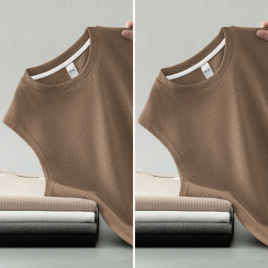 Heavy Weight Waffle Vest Mens Sleeveless T-Shirt Summer Breathable Hurdle Basketball Sports Fitness Solid Color Waistcoat Wide Shoulder