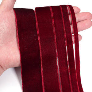 5-10yards/roll Wine Red Velvet Ribbon Single Sided Flocked Ribbon For Gift Wrapping Decoration Handmade Holiday Party Decoration