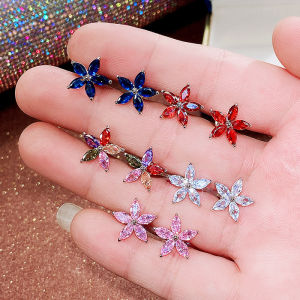 Huitan Fashion Fresh Flower Stud Earrings for Lady Colorful Cubic Zirconia Simple Stylish Women Earrings Party Wedding Jewelry