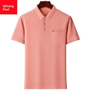 plus Size Mens Cotton Polo Shirt Short Sleeve T-Shirt Dad Style Pure Color Genuine Pocket Fashion Urban Loose Fit Summer Wear
