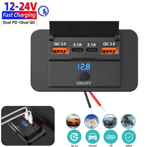 Kebidumei | USB Outlet Dual QC3.0 PD USB A & USB C Ports Car Charger Socket Panel with Voltage Display for 12V/24V Auto Boat Marine RV