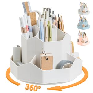 360°Rotatable Pen Holder Large Capacity Makeup Brush Storage Rack Pencil Box Multi-functional Desktop Organizer School Office