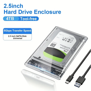 2.5 Inch HDD SSD Case SATA to USB 3.1 Type C 4TB Transparent External Hard Drive Housing Compatible UASP SATA III Laptop