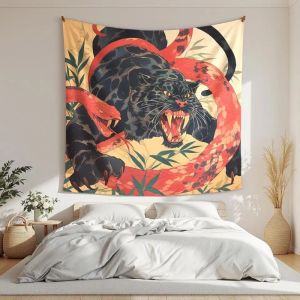 VIKAMA Retro Black Panther Rắn Tường Thảm Polyester Thẩm Mỹ Phòng Ngủ Ký Túc Xá Phòng Khách Trang Trí Nhà Treo Phông Nền