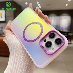 FLOVEME Colorful Laser Frosted Clear Phone Case For iphone 15 14 13 12 Pro Max 15 14 Plus Magsafe Wireless Charging Matte Transparent TPU+PC Shockproof Back Cover For iphone 15 14 13 12 11