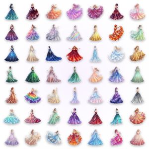 50-100PCS Aesthetic Dreamy Princess Gown Transparent PET Stickers Kawaii Decor Decals for Stationery Scrapbooking Journaling