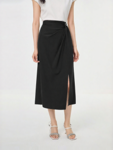 Koradior | Black Ruffled Slit Design Slimming Skirt