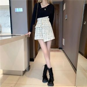 ●ECLAIRE● 003 Celana Pendek Hotpants Tweed Asimetris Asymmetric Korea Kasual Casual Mode Modis Santai Trendy Import blmo