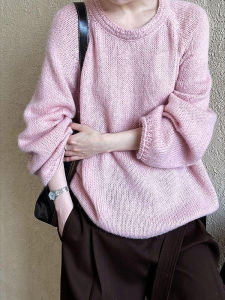 PAIBOLI | เสื้อสเวตเตอร์ถักคอปกกลมสีชมพู ทรงหลวม บางเฉียบ สไตล์เรียบง่าย สัมผัสหรูหรา เสื้อเชิ้ตผู้หญิงฤดูใบไม้ร่วงต้นๆ