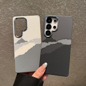 Alloy Lens Ring Carbon Fiber Texture Plastic For Magsafe Magnetic Case For Samsung S25 S24 S23 Ultra Plus Hit Color Armor Cover