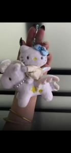 Sanrio | Cute Aesthetic Hello Kitty Unicorn Angel Plush Doll Keychain With Pearl Decor Lovely Bag Charm Ornament Gift for Kids Girls