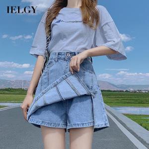 IELGY Womens high waist denim shorts skirt loose all-match