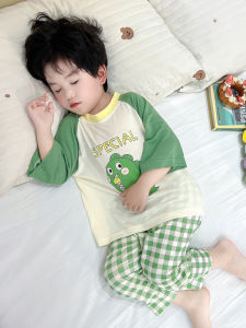 Boys Summer Thin Modal Pyjamas High Waist Home Clothes Set Breathable Moisture Wicking Cartoon Print round Neck Sleeve Length Pyjamas