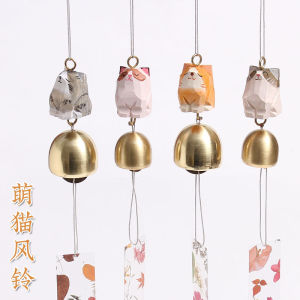 Real Wood Cute Cat Copper Wind Chimes Garden Courtyard Decorative Hanging Ornaments Blow to Resound Home Decorations