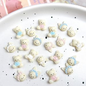30PCS Kawaii Colorful Rabbit Head Resin Nail Art Decorations 3D Chubby Apron Cuddly Bear Nail Charms Accessories for DIY Nails