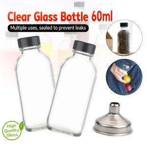 Ellebreen 60ml Small Glass Bottle with Lid Leak-Proof Clear Boston Bottle for Juice，Milk Whiskey 1Pc