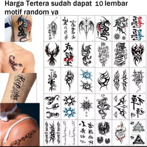 Paket 10 Pcs Lembar Gambar Seri O Motif Random Tato Temporer Temporary Tatoo Tahan air Naga Merah Kecil Tribal Batik