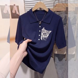 Embroidery Slimming Polo T-shirt Loose