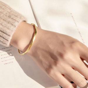 anenjery | ANENJERY Silver Color Irregular Open Cuff Bracelet for Women Men High Polish Bangle Jewelry Adjustable