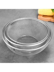 Stainless Steel Thickened Kitchen Rice Strainer Vegetable Washer Fruit Basket Drain Pan Dense Hole Design for Home Use