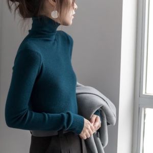 chaqi | Áo len nữ cổ cao ấm áp ôm vừa vặn màu trơn cổ cao mùa thu đông mới về áo lót mềm mại cảm giác cao cấp