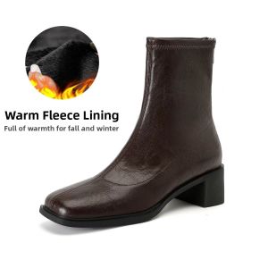 MIFEI | Leather Slimming Brown Square Toe Boot