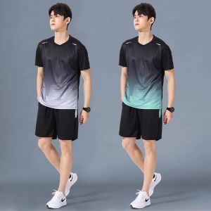 ชุดกีฬาชาย ชุดบาสเก็ตบอลแขนสั้นผ้าไหมน้ำแข็ง แห้งเร็ว ชุดฟิตเนส ชุดกีฬาฤดูร้อน ชุดกีฬา ชุดกีฬา ชุดกีฬา