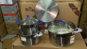 Bộ nồi 3 chiếc cỡ 18cm 22cm 26cm và 1 chảo inox Smartcook cỡ 26cm SM1497