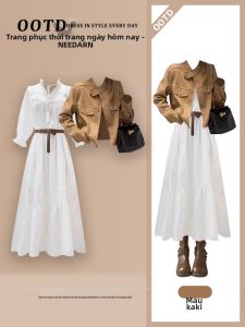 NEEDARNA | White Autumn Travel Wear Bohemian Style Dress