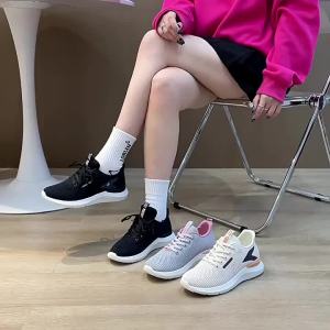 la Giày Thể Thao Mặt Lưới 2024 Mùa Xuân Mới Giày Chạy Bộ Thoáng Khí Giày Nữ Mùa Hè Giày Dệt Kim Mới Dễ Phối Đồ Giản Dị