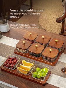 CRISTALGLASS | Luxurious Home Fruit Snack Tray Glass Walnut Wood Partitioned