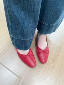 Elevated Ballet Style Beautiful Red Shoes Womens Soft Bottom Slip-On Shoes Butterfly Knot Casual Fashion Spring Season