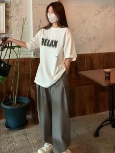 Mens Large gradient letter printed Short Sleeve T-shirt Summer Loose Fashion Round Neck Couple T-shirt Top