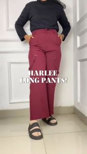 Celana Wanita Korean Style Harlee Long Pants DM Bahan Linen Polos Bawahan Wanita OOTD Hijab
